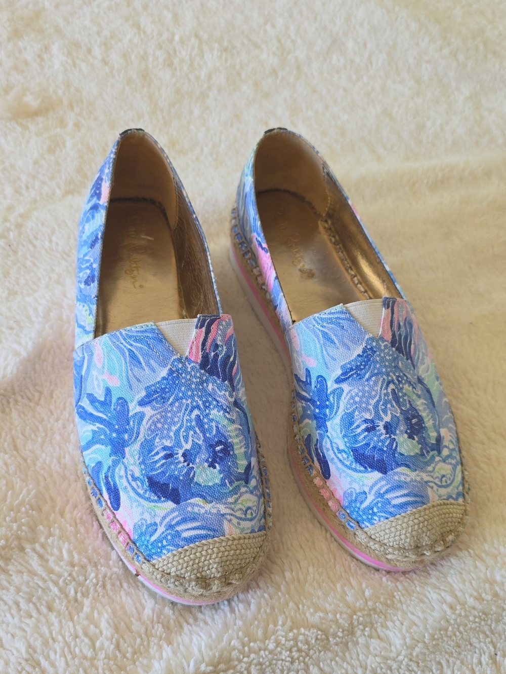 Lilly Pulitzer Blue Floral Canvas Espadrilles